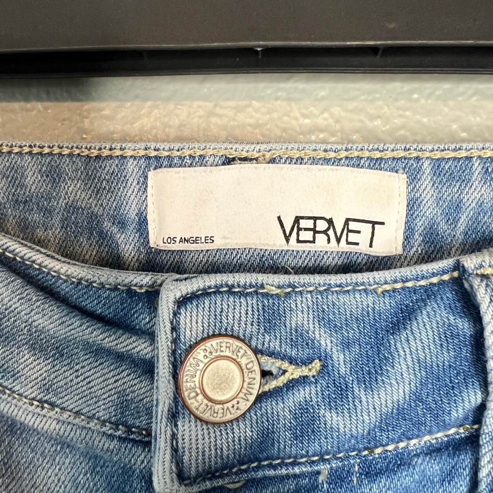 Vervet High Rise Flare Jeans Sz 28 Light Wash Raw Hem Button Fly Boho Festival - Picture 2 of 10